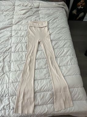 Zara Cream Ribbed Flare Knit Pants